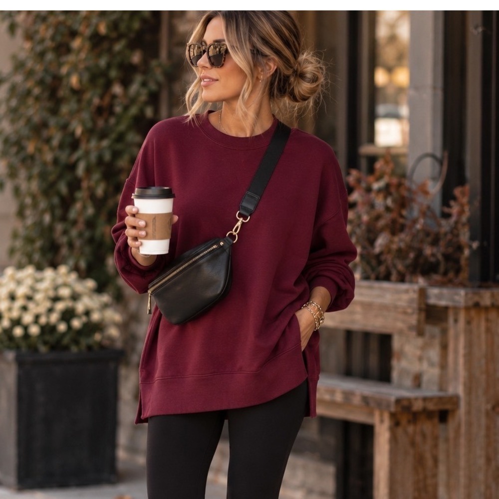 SPANX Women's S Burgundy Modal Oversized Crewneck Sweatshirt Tunic